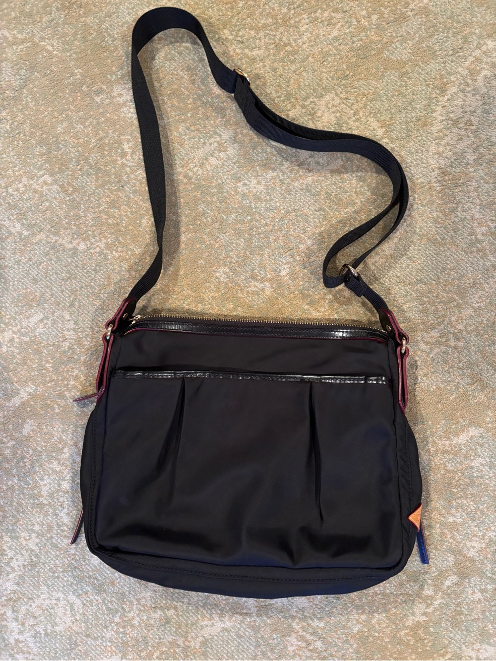 MZ Wallace Paige Black Nylon Crossbody Bag Red Trim Gold Hardware